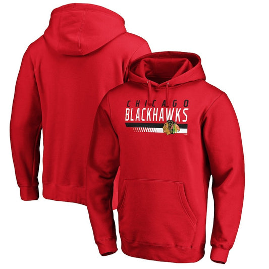 Men's Red Chicago Blackhawks Staggered Stripe Pullover Hoodie