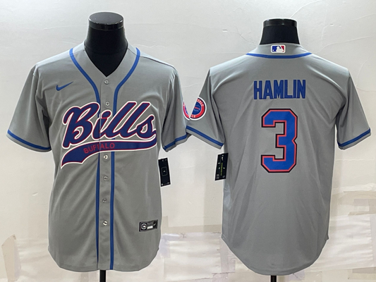 Men's Buffalo Bills Damar Hamlin #3 Gray Game Jersey1 Joint Edition