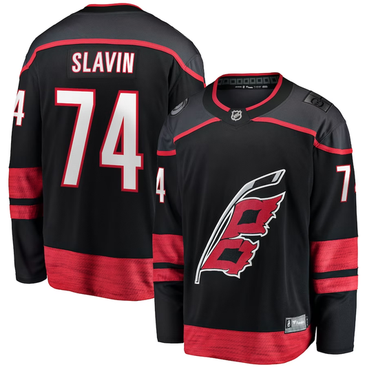 Men's Carolina Hurricanes Jaccob Slavin #74 Black Home Breakaway Player Jersey1
