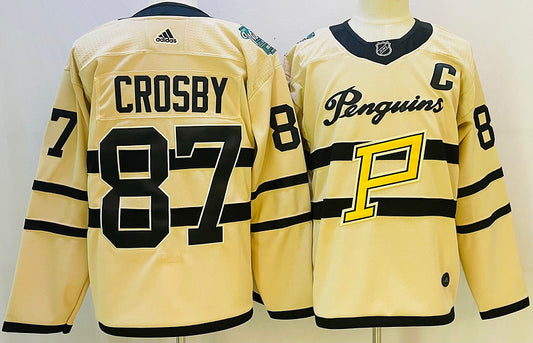 Men's Pittsburgh Penguins Sidney Crosby #87 Yellow Player Jersey1