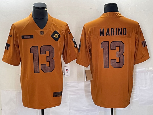 Men's Miami Dolphins Dan Marino #13 Brown 2023 Salute To Service Retired Player Limited Jersey1