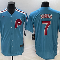 Men's Philadelphia Phillies Trea Turner #7 Blue Replica Player Jersey1
