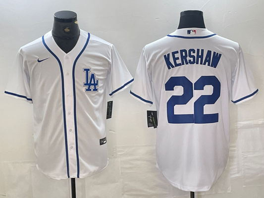 Men's Los Angeles Dodgers Clayton Kershaw #22 White Limited Player Jersey1