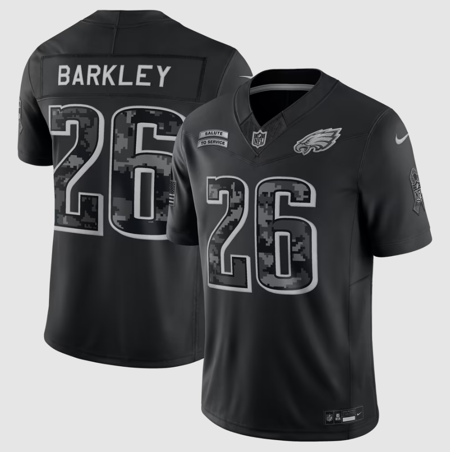 Men's Philadelphia Eagles Saquon Barkley #26 Black 2026 Salute to Service Stitched Limited Jersey