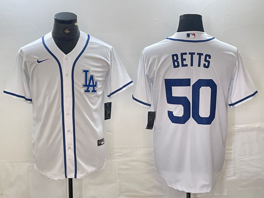 Men's Los Angeles Dodgers Mookie Betts #50 White Limited Player Jersey1