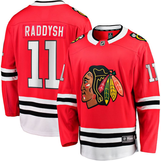 Men's Chicago Blackhawks Taylor Raddysh #11 Red Home Breakaway Jersey1