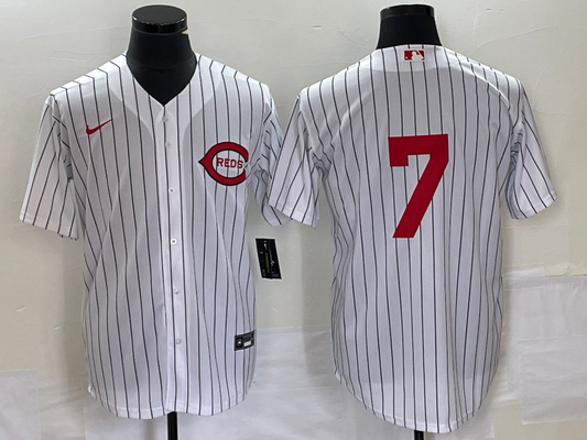 Men's Cincinnati Reds Spencer Steer #7 White 2022 MLB at Field of Dreams Game Authentic Player Jersey1