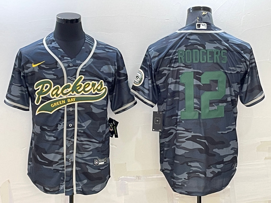 Men's Green Bay Packers Aaron Rodgers #12 Grey camouflage Game Player Jersey1 Joint Edition