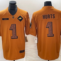 Men's Philadelphia Eagles Jalen Hurts #1 Brown 2023 Salute To Service Limited Jersey1