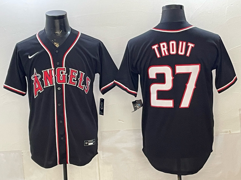 Men's Los Angeles Angels Mike Trout #27 Fashion Replica Black Out Jersey