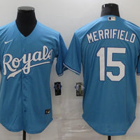 Men's Kansas City Royals Whit Merrifield #15 Blue Replica Baseball Jersey1