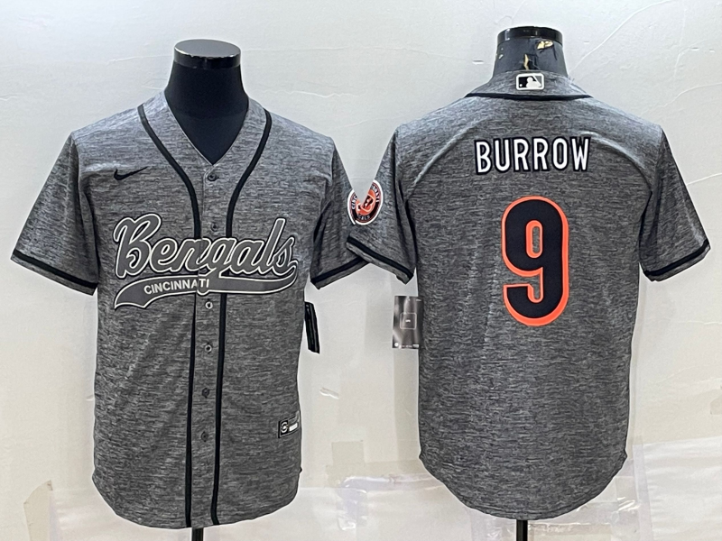 Men's Cincinnati Bengals Joe Burrow #9 Grey Fashion Game Jersey1