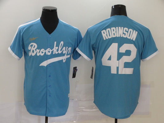 Men's Los Angeles Dodgers Jackie Robinson #42 Light Blue Replica Baseball Jersey1