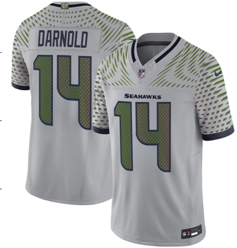 Men's Seattle Seahawks Sam Darnold #14 Wolf Gray 2025 Rivalries Collection Limited Jersey