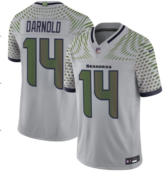 Men's Seattle Seahawks Sam Darnold #14 Wolf Gray 2025 Rivalries Collection Limited Jersey