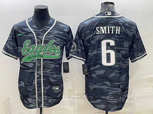 Men's Philadelphia Eagles DeVonta Smith #6 Grey Camouflage Game Jersey1 Joint Edition