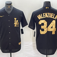 Men's Los Angeles Dodgers Fernando Valenzuela #34 Black Limited Player Jersey1