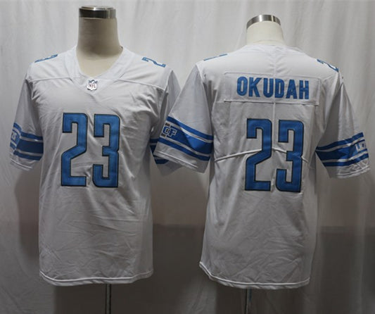 Men's Detroit Lions Jeff Okudah #23 White Game Jersey1