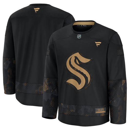 Men's Seattle Kraken Fanatics Black 2024 Military Appreciation Practice Blank Jersey