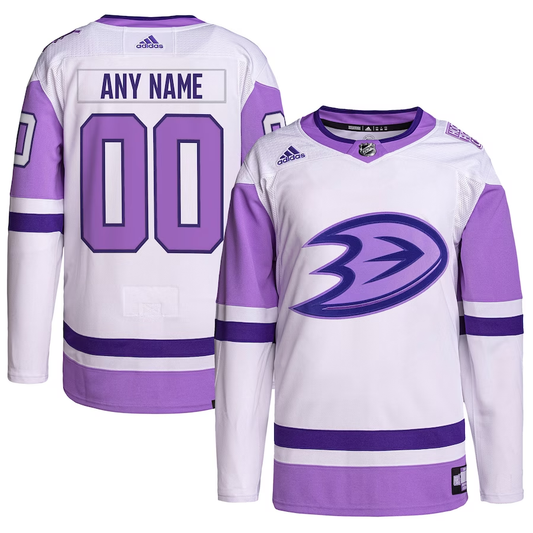 Men's Anaheim Ducks White/Purple Hockey Fights Cancer Primegreen Authentic Custom Jersey1
