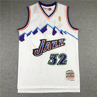 Men's Utah Jazz Karl Malone White 1996-97 Hardwood Classics Swingman Jersey1