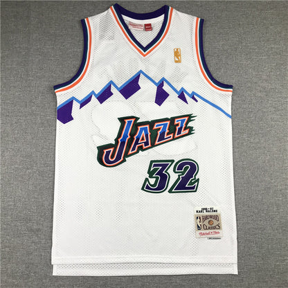 Men's Utah Jazz Karl Malone White 1996-97 Hardwood Classics Swingman Jersey1