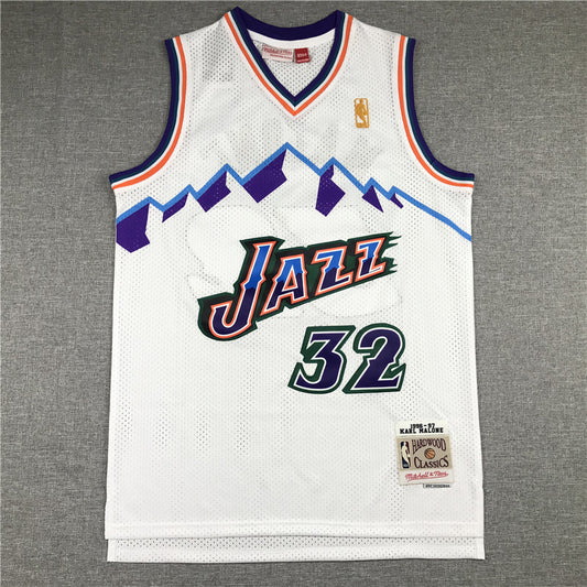 Men's Utah Jazz Karl Malone White 1996-97 Hardwood Classics Swingman Jersey1