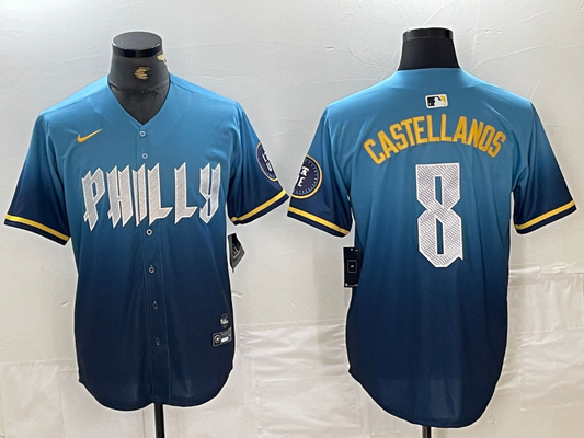 Men's Philadelphia Phillies Nick Castellanos #8 Blue 2024 City Connect Limited Player Jersey1