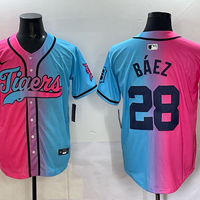 Men's Detroit Tigers Javier Baez #28 Pink/Blue Player Jersey