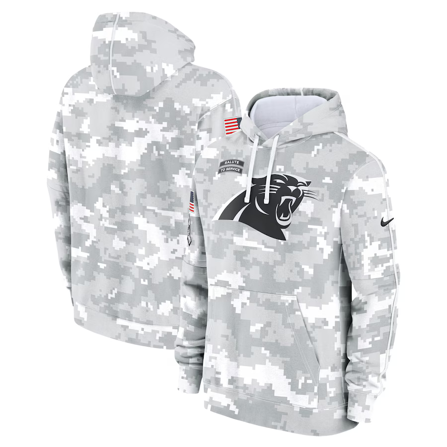 Men's Carolina Panthers Arctic Camo 2024 Salute to Service Club Fleece Pullover Hoodie1