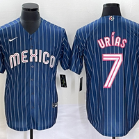 Men's 2023 World Baseball Classic #7 Julio Urias Mexico Navy Jersey1
