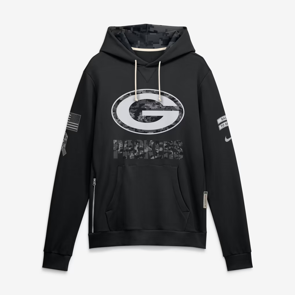 Men's Green Bay Packers Black 2026 Salute to Service Sideline Dri-FIT Pullover Hoodie