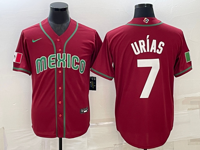 Men's 2023 World Baseball Classic #7 Julio Urias Mexico Red Jersey1