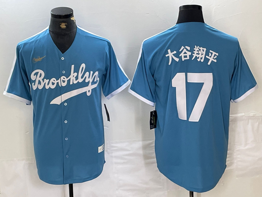 Men's Los Angeles Dodgers Shohei Ohtani #17 Light Blue Cooperstown Collection Player Jersey1