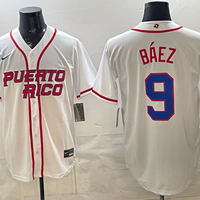 Men's Puerto Rico Baseball Javier Baez #9 White 2026 World Baseball Classic Stadium Jersey