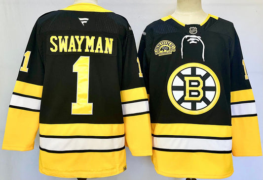 Men's Boston Bruins Jeremy Swayman #1 Black Jersey1