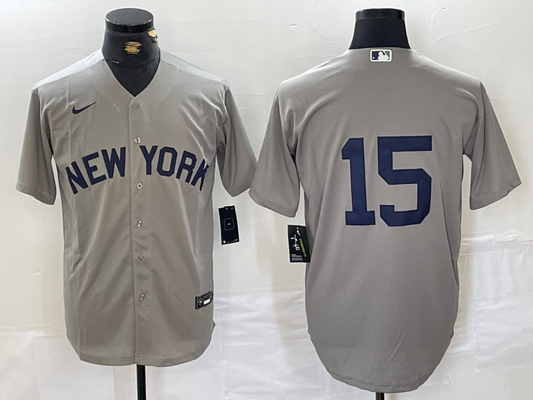 Men's New York Yankees Thurman Munson #15 Gray Replica Player Name Jersey1