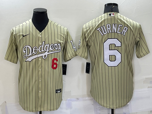 Men's Los Angeles Dodgers Trea Turner #6 Gold Replica Baseball Jersey1