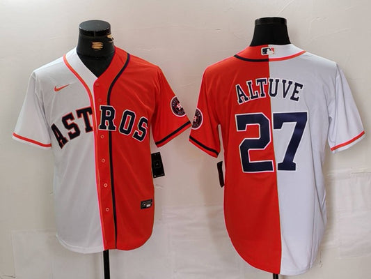 Men's Houston Astros Jose Altuve #27 White/Orange Limited Player Jersey1