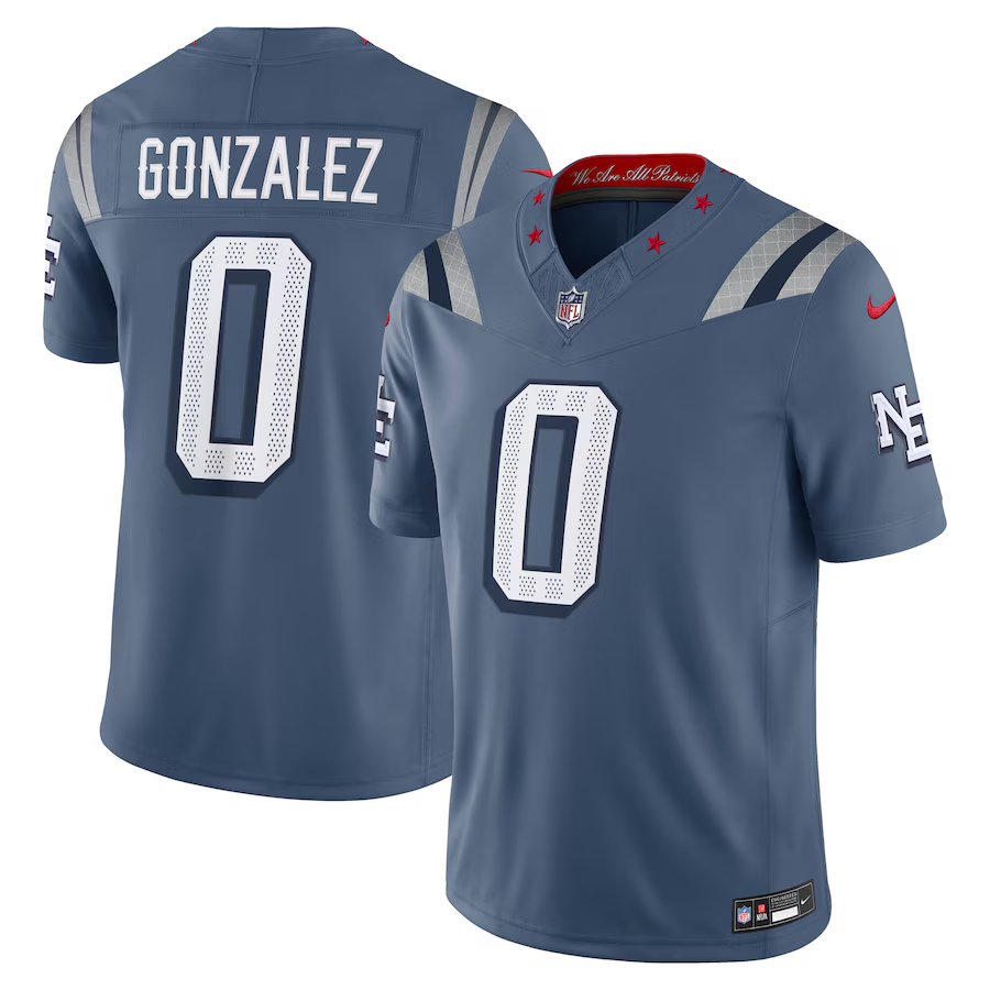 Christian Gonzalez New England Patriots Storm Blue Jersey