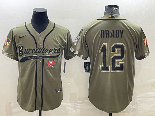 Men's Tampa Bay Buccaneers Tom Brady #12 Olive 2022 Salute To Service Retired Player Limited Jersey1 Joint Edition