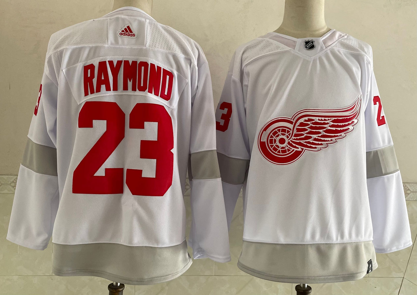 Men's Detroit Red Wings Lucas Raymond #23 White Breakaway Player Jersey1