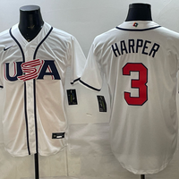 Men's USA Baseball Bryce Harper #3 White 2026 World Baseball Classic Stadium Jersey
