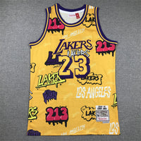 Men's Los Angeles Lakers LeBron James #23 Yellow Swingman Graffiti Edition Jersey1