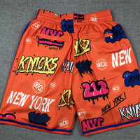 Men's New York Knicks Orange Graffiti Edition Pocket Shorts1