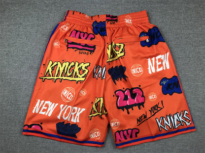 Men's New York Knicks Orange Graffiti Edition Pocket Shorts1