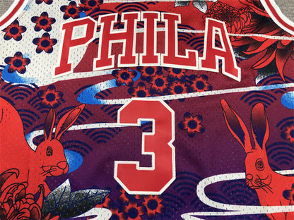 Men's Philadelphia 76ers Allen Iverson #3 Year of Rabbit Edition Hardwood Classics Swingman Jersey1