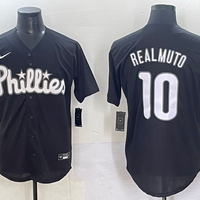 Men's Philadelphia Phillies JT Realmuto #10 Black Lights Out Replica Jersey