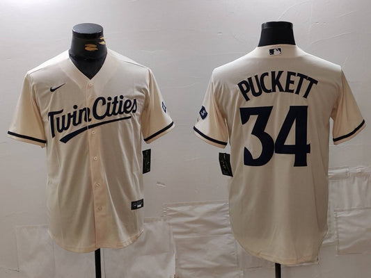 Men's Minnesota Twins Kirby Puckett #34 Cream Limited Player Jersey1
