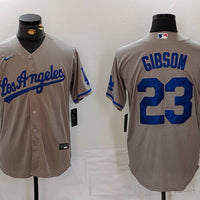 Men's Los Angeles Dodgers Kirk Gibson #23 Gray Game Jersey1